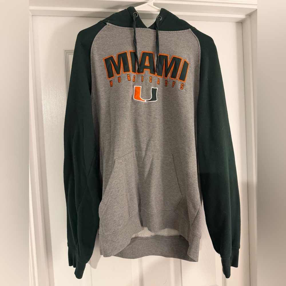 Men’s Miami Hurricanes Colosseum Green and Gray Hoodie Size Large